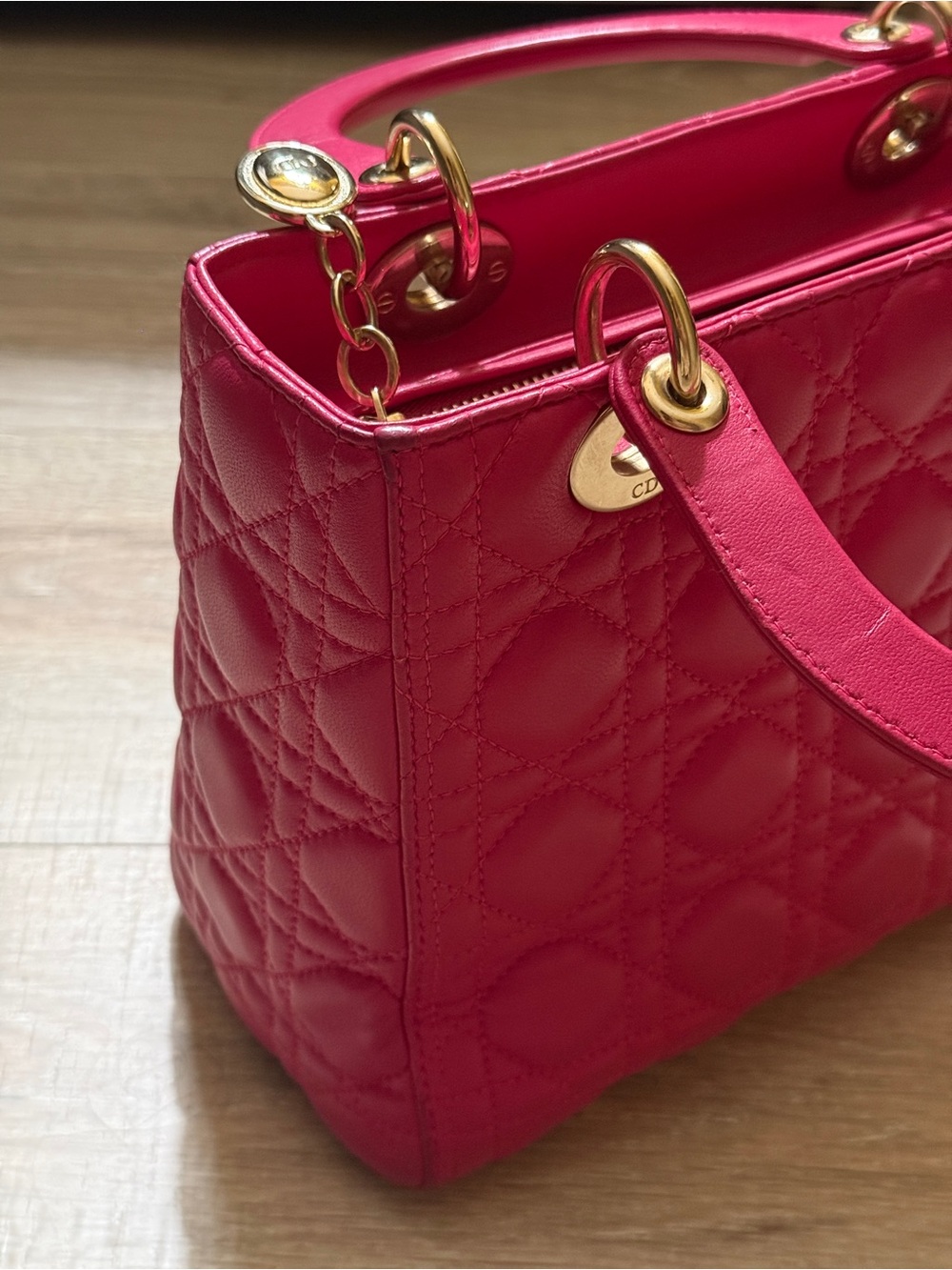 Dior Fuchsia Lady Dior Quilted Top-Handle Satchel - Picture 4 of 11